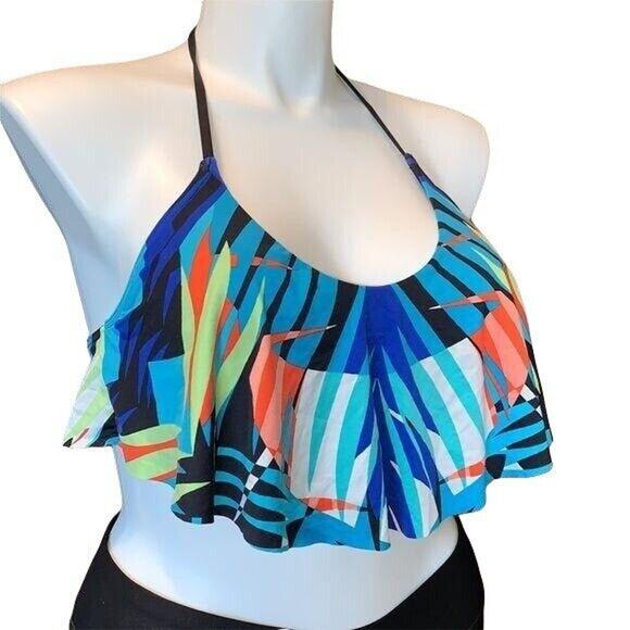 Apt 9 Womens Bikini Top Swimsuit Flutter Flounce Bright Tropical Print Large - Picture 5 of 10